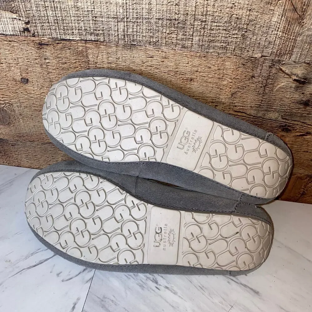 Ugg Grey Leather Ryder Slippers Elephant Jungle Liner Size 5
